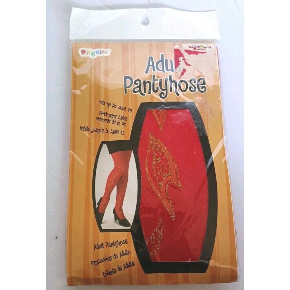 Vintage Adult Pantyhose Tights Red Gold Glitter Flames Disguise Cosplay New